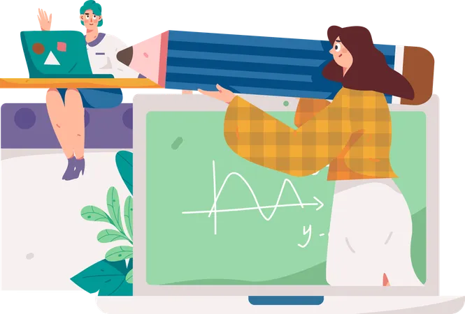 Girls taking Digital math lecture  Illustration