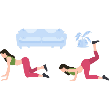 Girls taking exercise at home  Illustration
