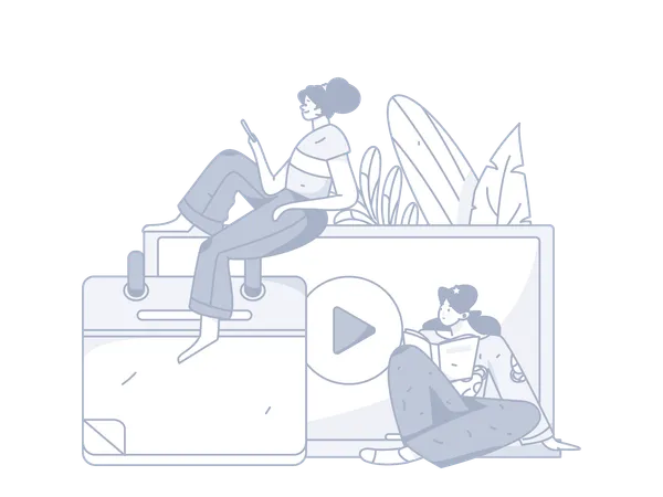 Girls taking Online study  Illustration