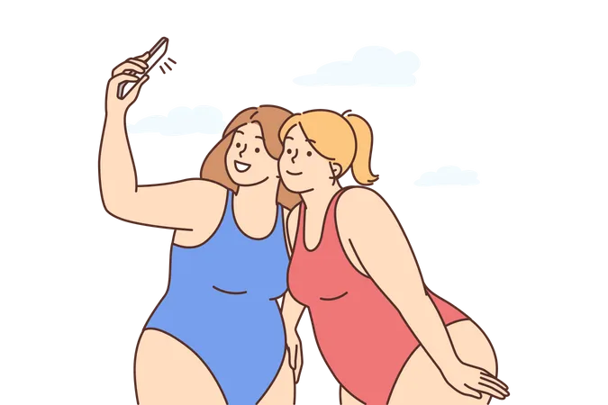 Girls taking selfie  Illustration
