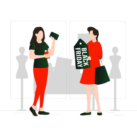 Girls talking about Black Friday sale  Illustration