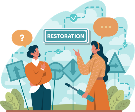 Girls talking about restoration  Illustration