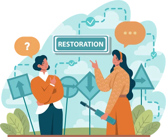 Girls talking about restoration  Illustration