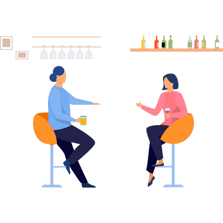 Girls talking and drinking beer at bar Illustration