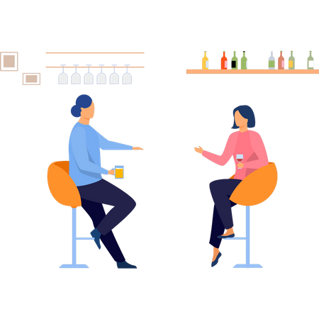 Girls talking and drinking beer at bar  Illustration