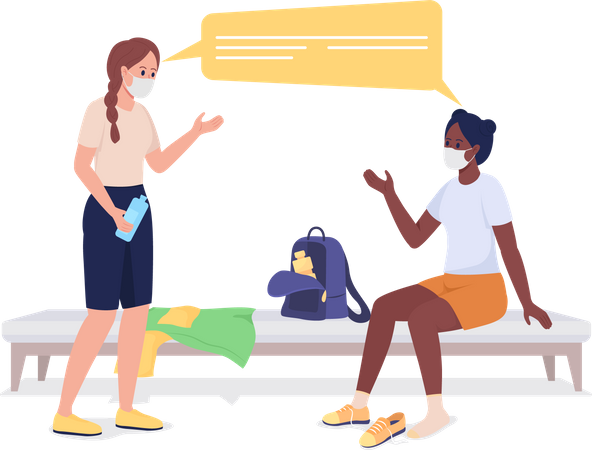 Girls talking before gym class Illustration