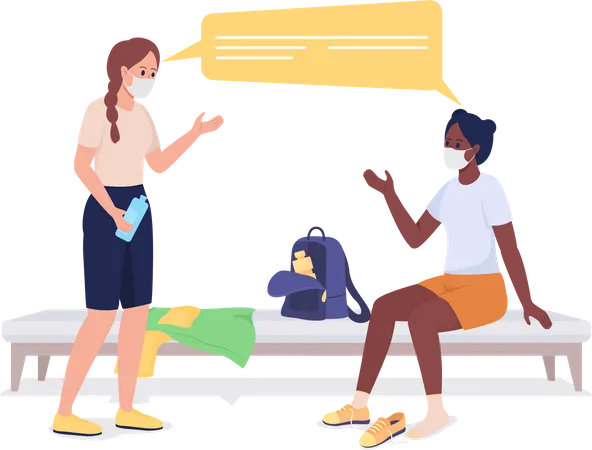 Girls talking before gym class  Illustration