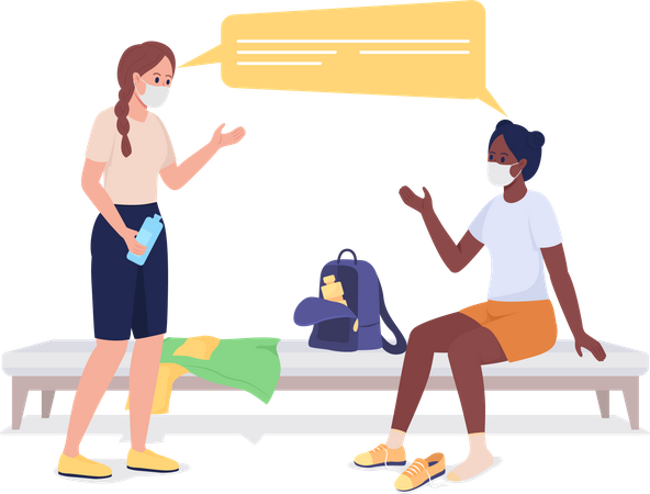 Girls talking before gym class  イラスト