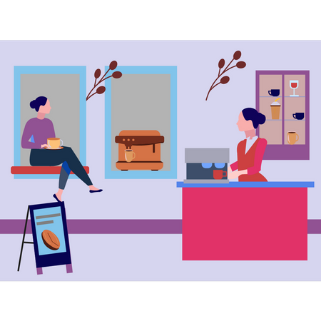 Girls talking in cafe  Illustration
