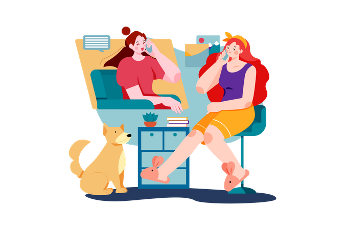 Girls talking on the phone with friends  Illustration