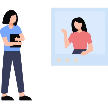 Girls Are Talking On Video Call Illustration