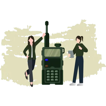 Girls Talking On Walkie Talkies  Illustration