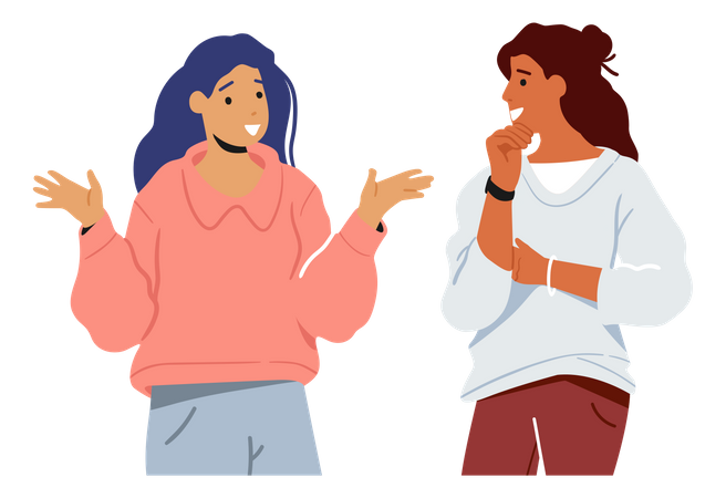 Girls Talking To Each Other Illustration