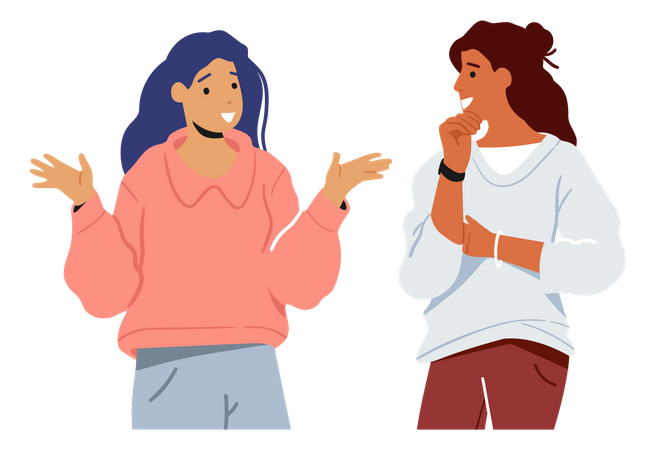 Girls Talking To Each Other  Illustration
