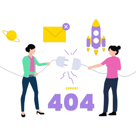 Girls trying to fix error 404  Illustration