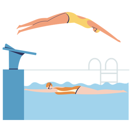 Girls use Relay Exchange technique for swimming  Illustration