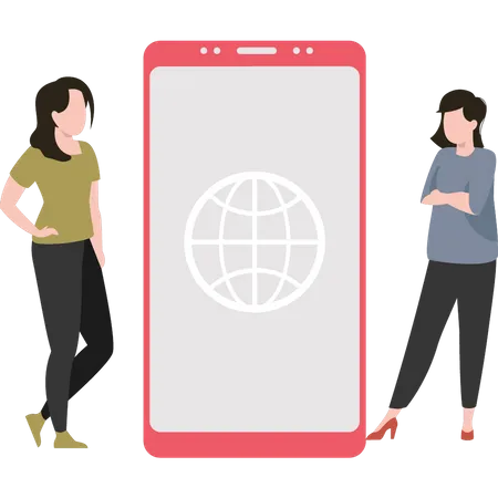 Girls using browser on mobile  Illustration