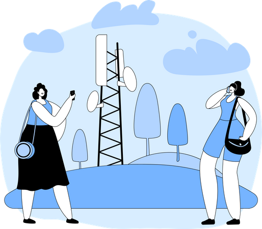 Girls using mobile  Illustration