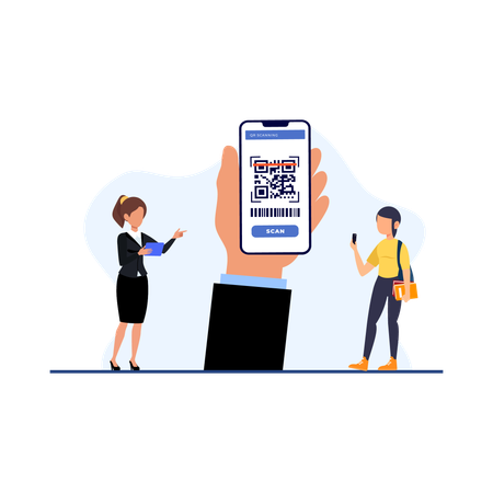 Girls using QR scan  Illustration