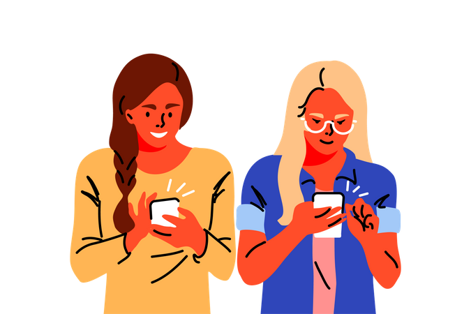 Girls using social media app Illustration