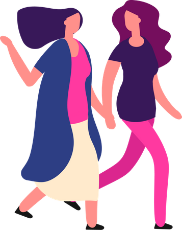 Girls walking together Illustration