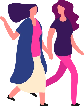 Girls walking together Illustration