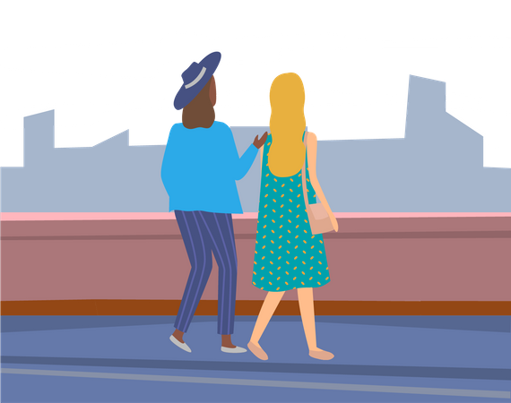 Girls walking together  Illustration