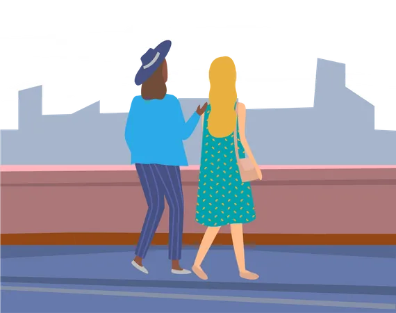 Girls walking together  Illustration