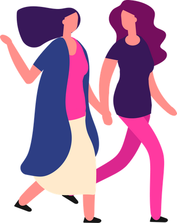 Girls walking together  Illustration