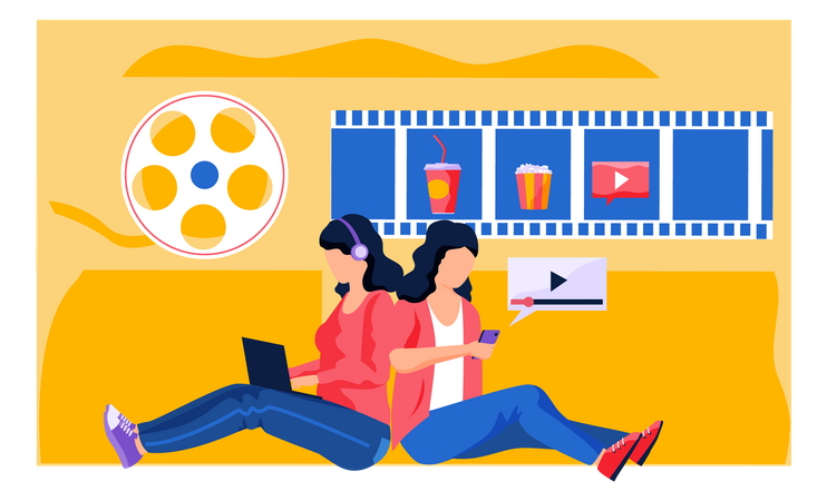 Girls watching movie  Illustration