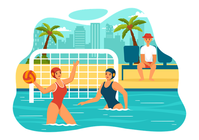 Girls Water Polo Sport at beach  Illustration