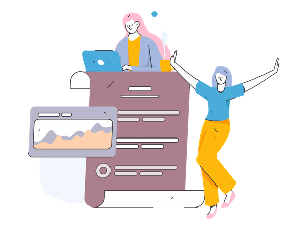 Girls with business report  Illustration