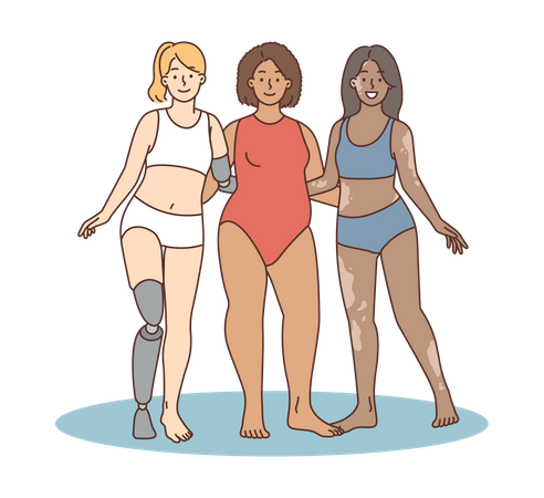 Girls with disabilities standing united  Illustration