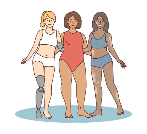 Girls with disabilities standing united  Illustration