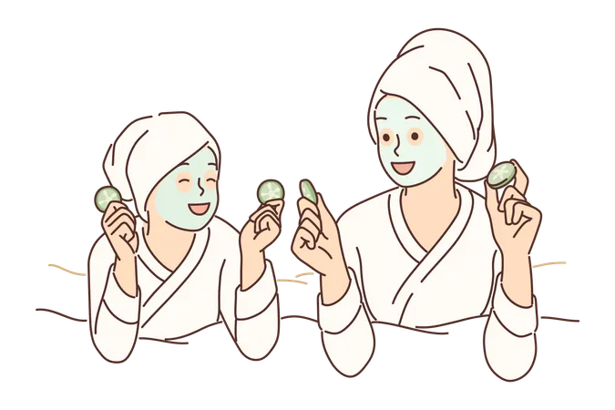 Girls with facial mask  Illustration