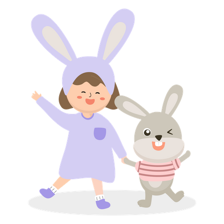 Girls with funny rabbit  Illustration