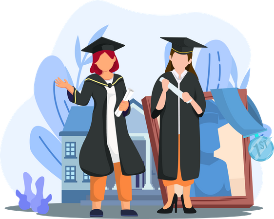 Girls with graduation degree  Illustration