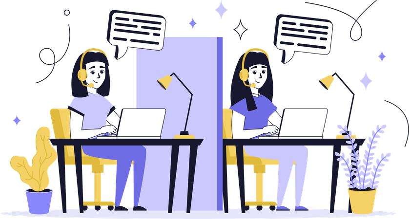 Girls working in call center  Illustration