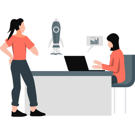 Girls working in office  Illustration
