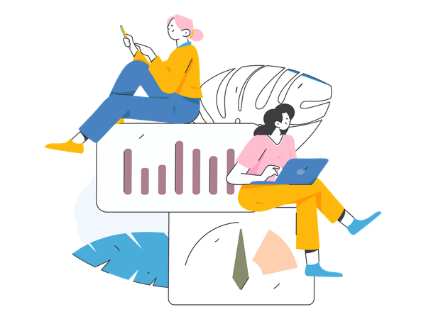 Girls working on business growth  Illustration