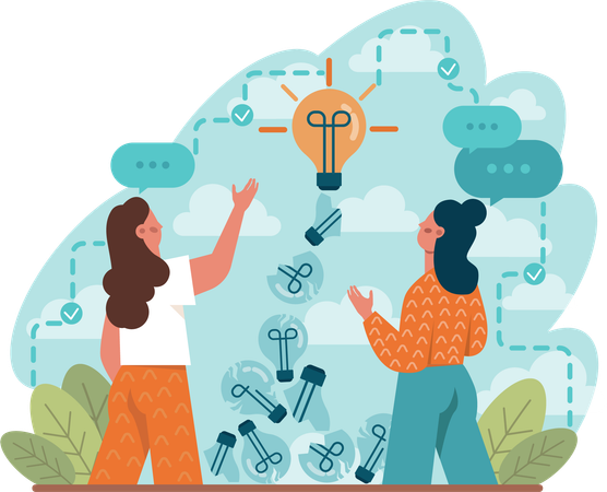 Girls working on business idea  Illustration