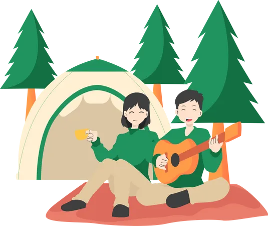 Gitarre spielen beim Camping  Illustration