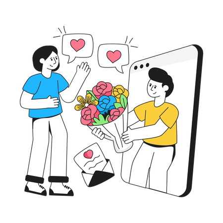 Giving Bouquet Online  Illustration