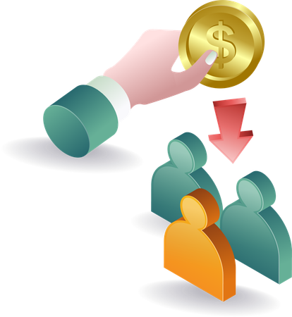 Giving coins to business team  Illustration