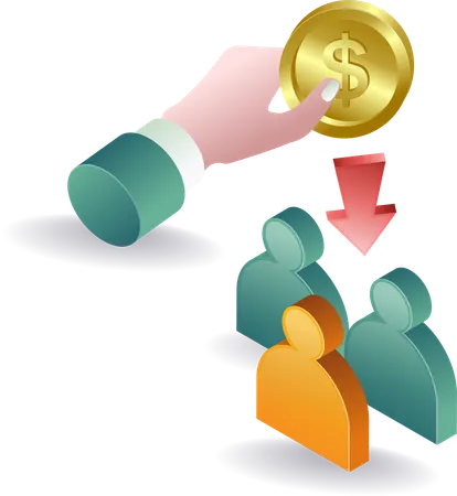 Giving coins to business team  Illustration