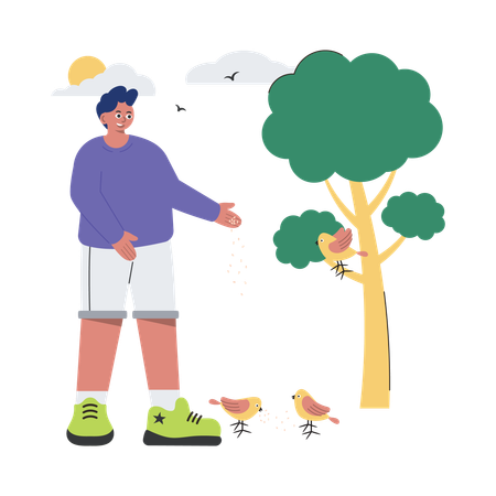 Giving Food To Bird  イラスト