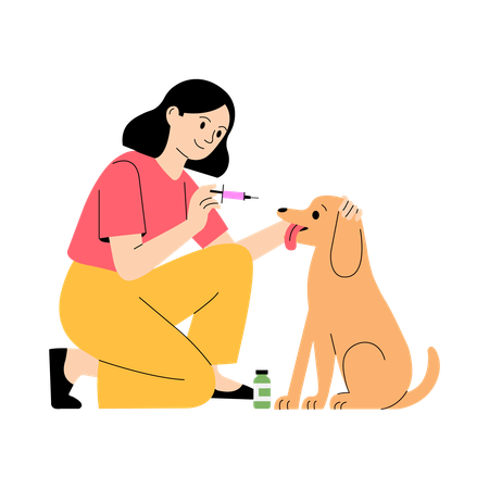 Giving medicine to dog  Illustration