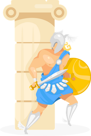 Gladiador detrás de la columna  Ilustración