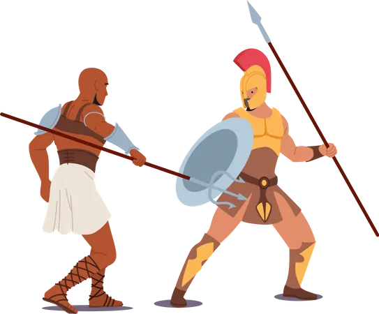 Gladiador lutando com bárbaro na Coliseum Arena  Ilustração