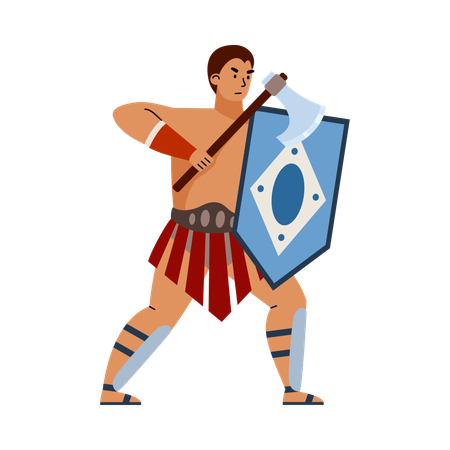 Gladiador o legionario griego o romano con hacha  Ilustración